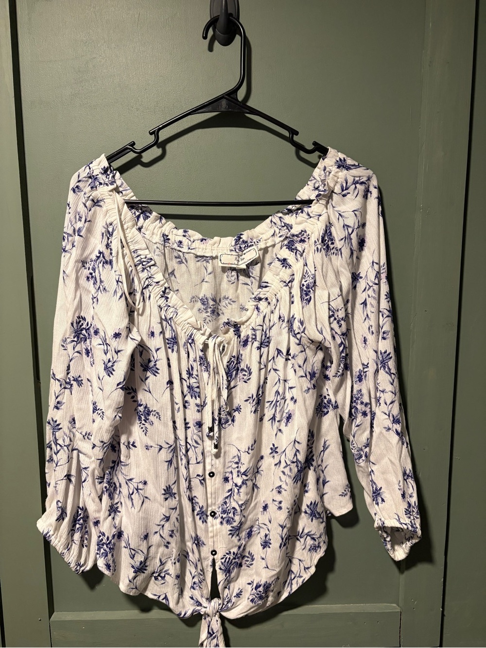Hippie Rose White Blouse with Blue Floral Print